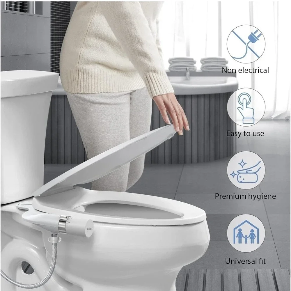 New Veken UltraSlim Silver Dual Nozzle Bidet Sprayer Easy‎ Install Brass Inlet